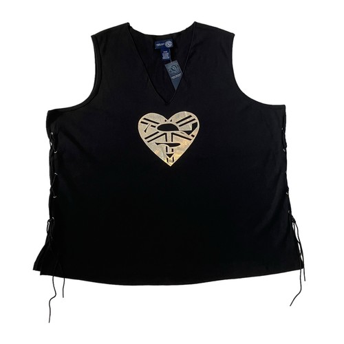 NWT Venezia Top Womens 26/28 Black Tank Heart Medallion Lace-Up Sides Grunge