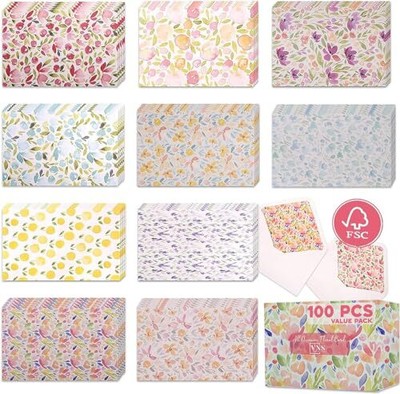  100 Plain Floral Blank Cards and Envelopes - 4x6 Watercolor Blank Note Cards  