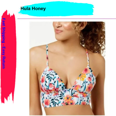 Hula Honey Women's Bikini Push up Top White Floral Medium