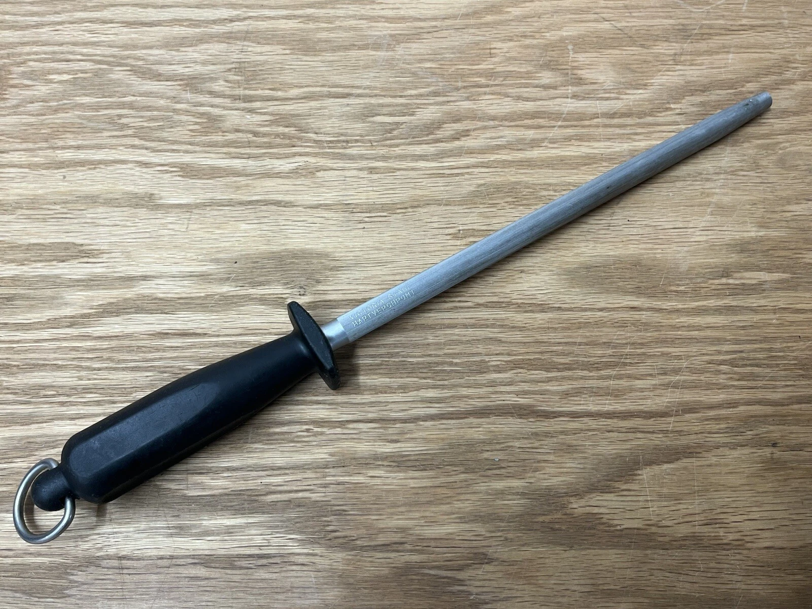 VIctoria Stahl Germany Hartverchromt Knife Sharpener Rod Wooden Black Handle