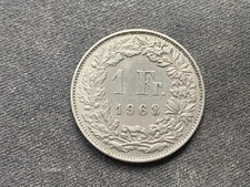 SWITZERLAND HELVETICA CONFEDERATIO 1968 HELVETIA 1 FRANC 1FR WREATH COIN - GOOD