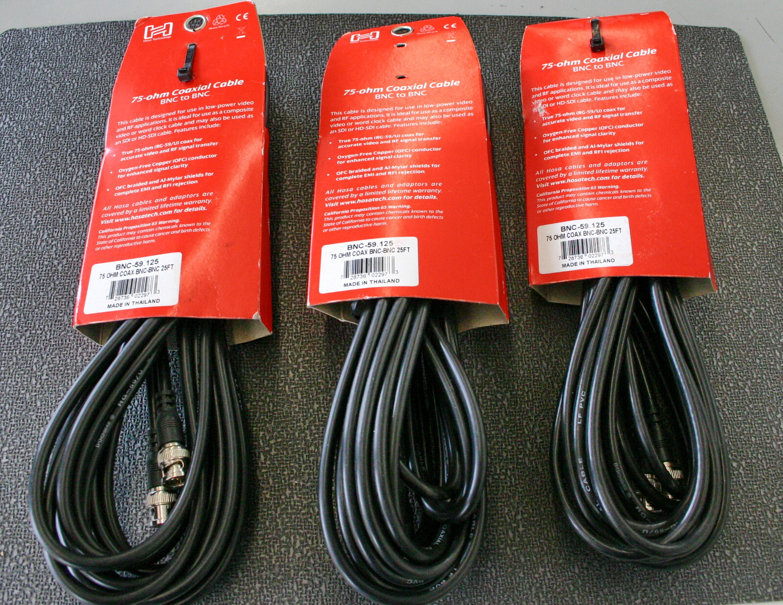 3 Pieces Hosa 25' BNC-59-125 BNC Male to BNC Male 75 Ohm Video Cable