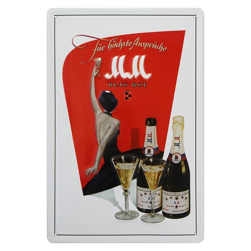 Plaque métal Champagne MM embossée relief 3D finition acier émaillé