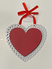 NEW VALENTINES DAY RED METAL WOOD HEART ORNAMENT 6" FREE SHIP