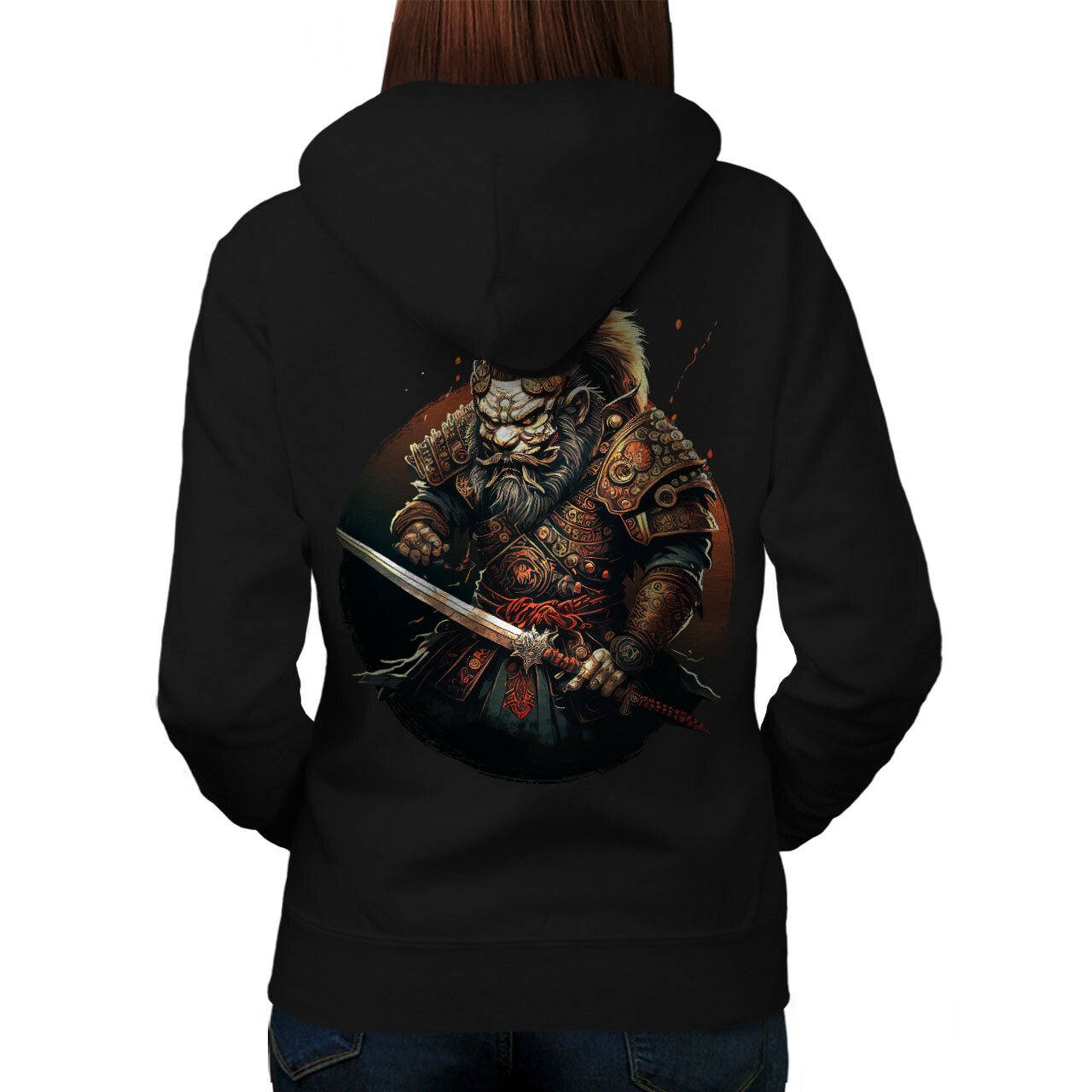 Wellcoda Warrior Hero Fighter Wolf Womens Hoodie Back