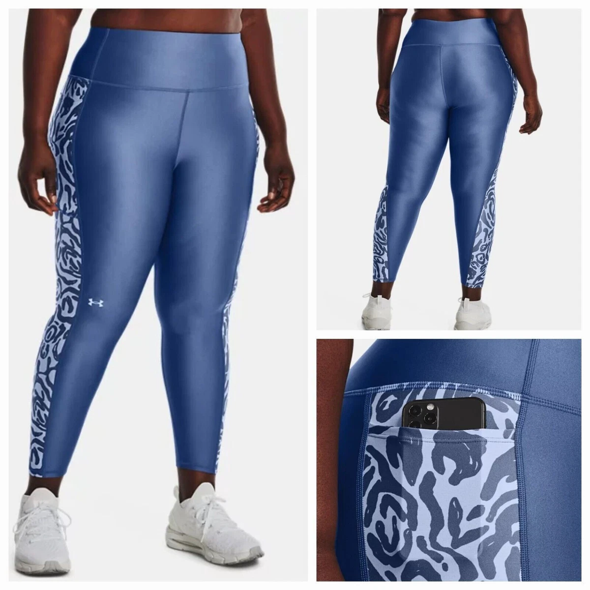 UNDER ARMOUR Women's Printed Cropped Leggings with Phone Pocket Blue Size  1X NEW