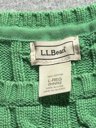 LL Bean Sweater Womens Large Cable Knit Green Pullover Sweatshirt St Patricks - Picture 5 of 8