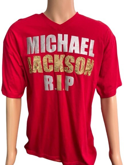 Michael Jackson R.I.P Tシャツ Michael Jackson RIP By Access Men's Red Silver Gold T-Shirt XL Top