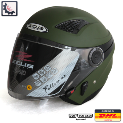 Zeus ZS610 Green Half Face Helmet Double Visor | eBay