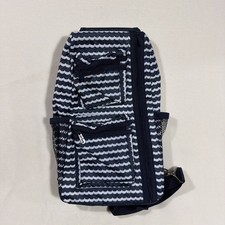 Thirty-One Navy White Wave Print Slingback Backpack Zip Mesh Compartments