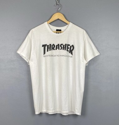 Gildan x Thrasher Magazine Flame Logo T-Shirt Skateboarding Brand Y2K Top White