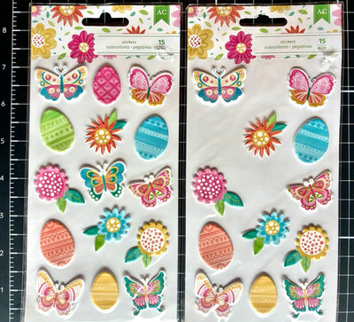 American Crafts HELLO SPRING Puffy Stickers Easter, Butterflies, Flowers, Eggs