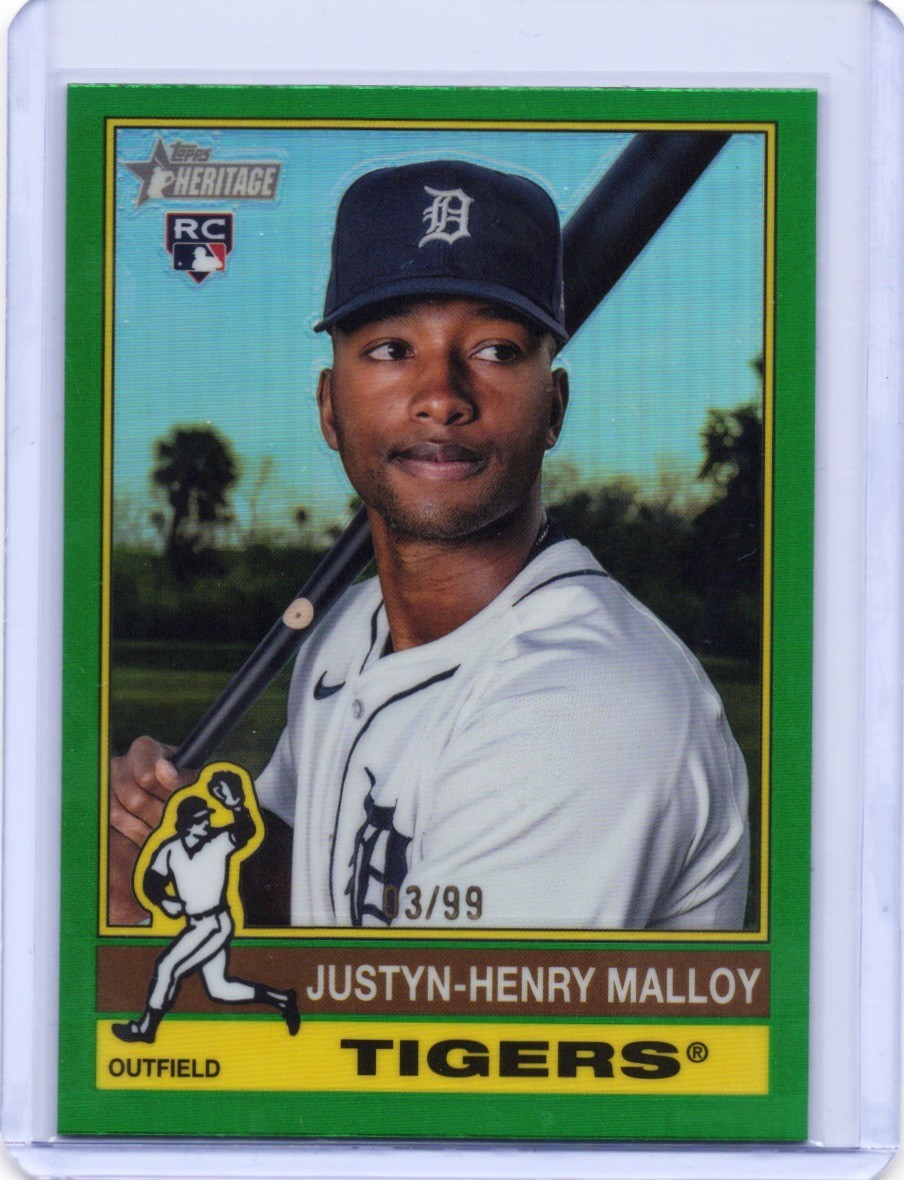 2025 Topps Heritage Chrome Green Bordered Justyn-Henry Malloy #3/99 (305) RC