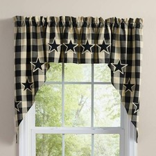 Farmhouse Black Star lined Window Swag