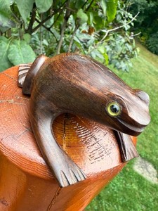 Vintage Carved Wood Frog Figure Toad Wooden Figurine