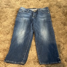 ROCK  REPUBLIC Capri Jeans Women SZ 10 Blue Denim Stretch Embe Pockets LOGO