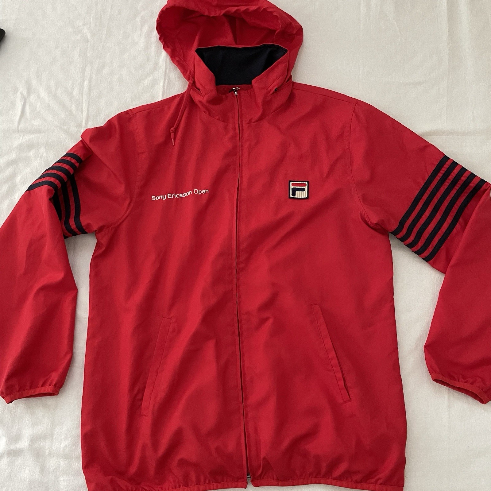 Fila Sony Ericsson Open Vintage Tennis Warmup Jacket Roll Up Felpa con Cappuccio Rosso GRANDE Zip