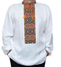 VYSHYVANKA Man Ukraine LINEN White Orange turquoise Cross Stitch Pattern