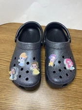 Crocs Classic Glitter II Clog Black Sparkle 207551-001 With Gibbitz Big Kid J6