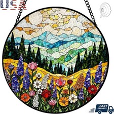 Nature Stained Glass Suncatcher Window Decoration Wildflowers Hanging Art Panel