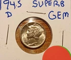 BEAUTIFUL GEM  1945D  MERCURY DIME, GREAT DETAILS, SPLIT BANDS, MUST SEE !