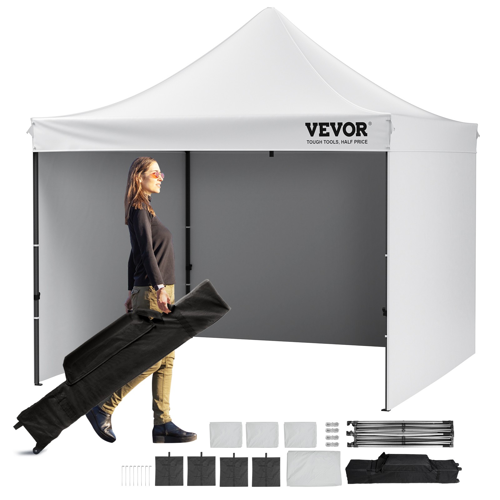 Tente tonnelle à auvent pop-up VEVOR 304,8x304,8 cm avec parois amovibles