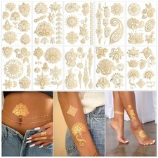 10-Sheet Gold Henna Tattoo Kit - Women's Girls' Tattoo Stickers for Arms ...