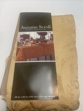 Town  Country Autumn Scroll Gold Damask Tablecloth, 60x84 Oblong New