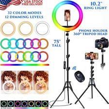 10.2" RING LIGHT TRIPOD STAND PHONE HOLDER REMOTE COLOR MODES DIMMING LEVELS NEW