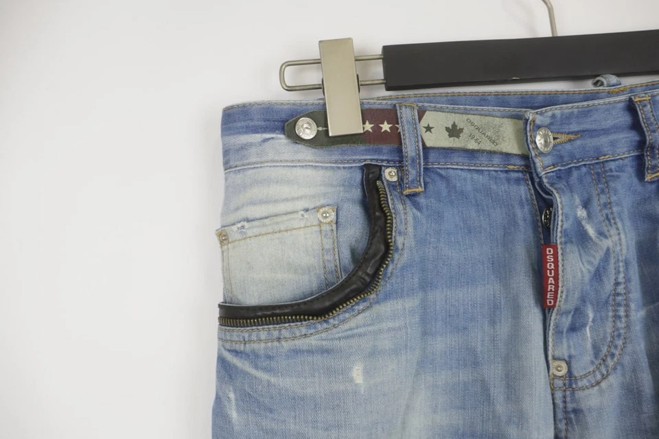 Pantalones Cortos de Jean Dsquared2 Azul Denim Algodón Envejecido Rojo Pestaña 5 Bolsillos Talla 31 Foto 2 de 4