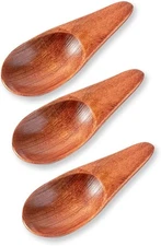 3 Pieces Mini Wooden Spoons, Small Salt Spoon with Short Handle Brown 