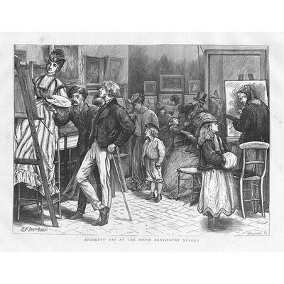 SOUTH KENSINGTON Studententag im Museum - antiker Druck 1871