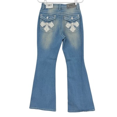 Sky Premium Women's Super Soft Flare Jeans Size 11/12 Rhinestone Embellished NWT