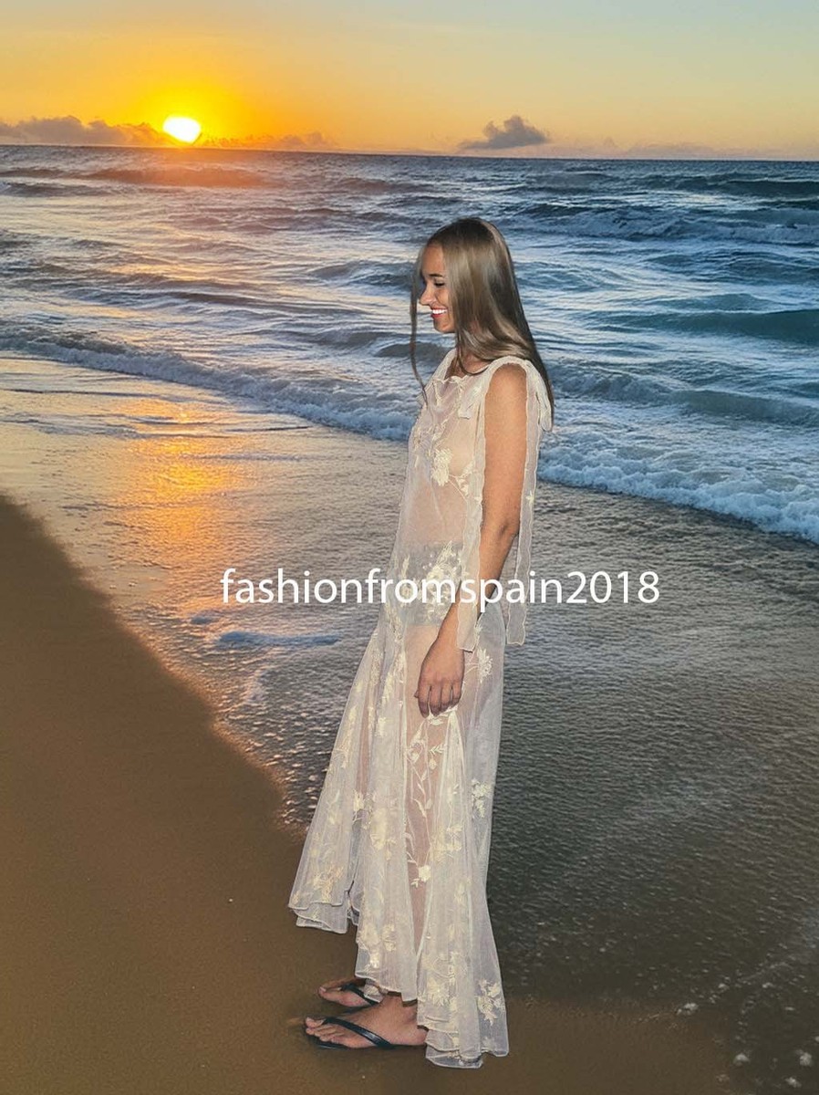 ZARA NEW WOMAN ASYMM. SEMI-SHEER EMBROIDERED FLORAL GEORGETT DRESS