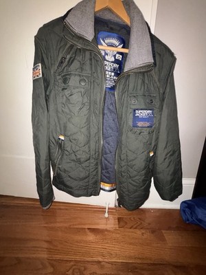Superdry Men's Green Quilted Puffer Jacket Zip Button Stand-Up Collar Size M