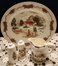 Vintage Farmhouse Figgjo Flint F1G1 Serving Pieces Salt and Pepper, Platter,...