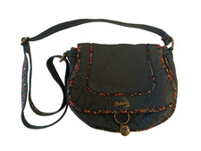 Mantaray UK Navy Blue Faux Leather Floral Trim Shoulder Crossbody Bag Handbag