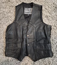 Vtg Leather Vest Mens 36 (M) Black Western Biker Cowboy Steampunk Grommet Goth