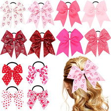 12 Pcs Valentine'S Day Girls Hair Bows Pink Large Bow Cheerleading Bows Love Che
