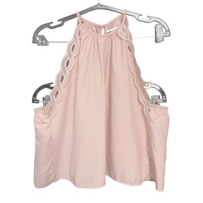 Kendall & Kylie Womens Small Blush Pink Lace Trim Halter Tank Top