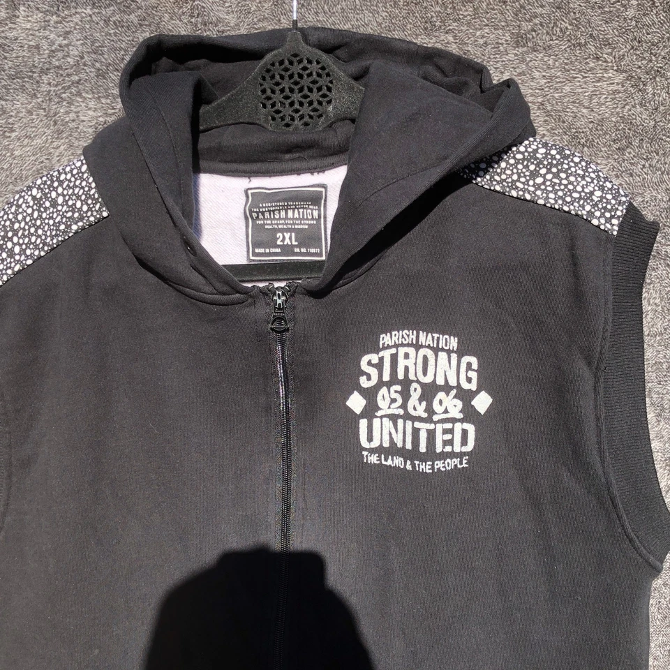 Sudadera con Capucha Parish Nation Para Hombres 2XL Roja Blanca Negra Sin Mangas Cremallera Completa Bolsa Canguro Foto 3 de 4