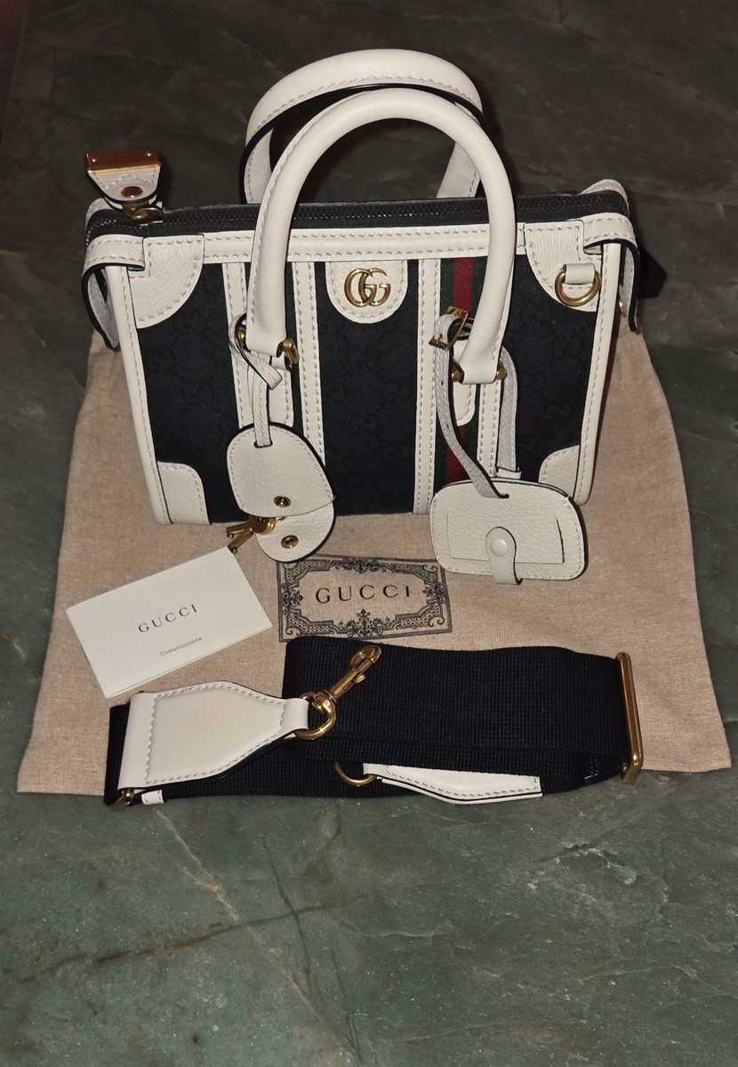 Gucci Ophidia Mini Top Handle Bag 715771 Denim Black White Multi