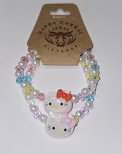 Two Pc Hand Beaded Stretch Bracelets With Hello Kitty Bead Pink Red Bowes Gifts
