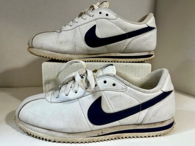 Nike Cortez ~Men's Size 8.5~ White Leather Navy 316418-143 *Very Good Condition*