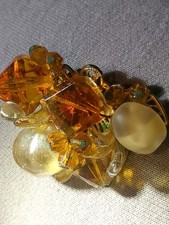 Antique Rare Art Glass Leaf Dome Brooch ALICE CAVINESS Signed Faux Pearl Decor