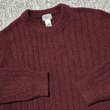 L.L. Bean Mens M 100 Lambswool Ribbed Knit Sweater Crewneck Red Black Grea