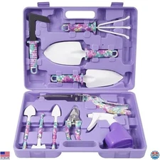 10-Piece Floral Garden Tool Set, Ergonomic Handle, Carrying Case, Gift for Women
