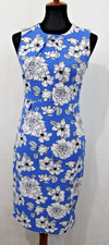 Banana Republic Sz 0 Blue White Floral Sheath Dress Sleveless Box Pleat