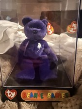 Ty Beanie Babies Princess Bear 1997 Purple with Tags and Display Case