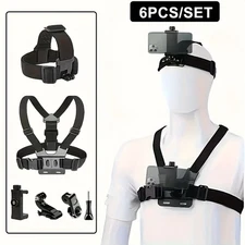 6PCS Action Camera & Phone Mount Set-Head/Chest Straps for First-Person Shooting
